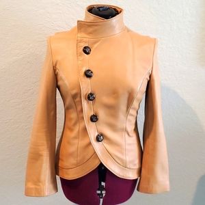 Asymmetrical design Italian lambskin in a creamy vanilla color, size Medium
